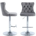thumbnail image 1 of ODUSE-DAILY Gray Velvet Bar Stools Set of 2 - Adjustable Swivel Counter Height Chairs with Tufted Back and Nailhead Trim for Kitchen Island Pub Restaurant (2Pcs, Chrome Metal, Grey), 1 of 12