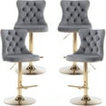 thumbnail image 1 of ODUSE-DAILY Gray Velvet Bar Stools Set of 4 - Adjustable Swivel Counter Height Chairs with Tufted Back and Nailhead Trim for Kitchen Island Pub Restaurant (4Pcs, Gold Metal, Grey), 1 of 12