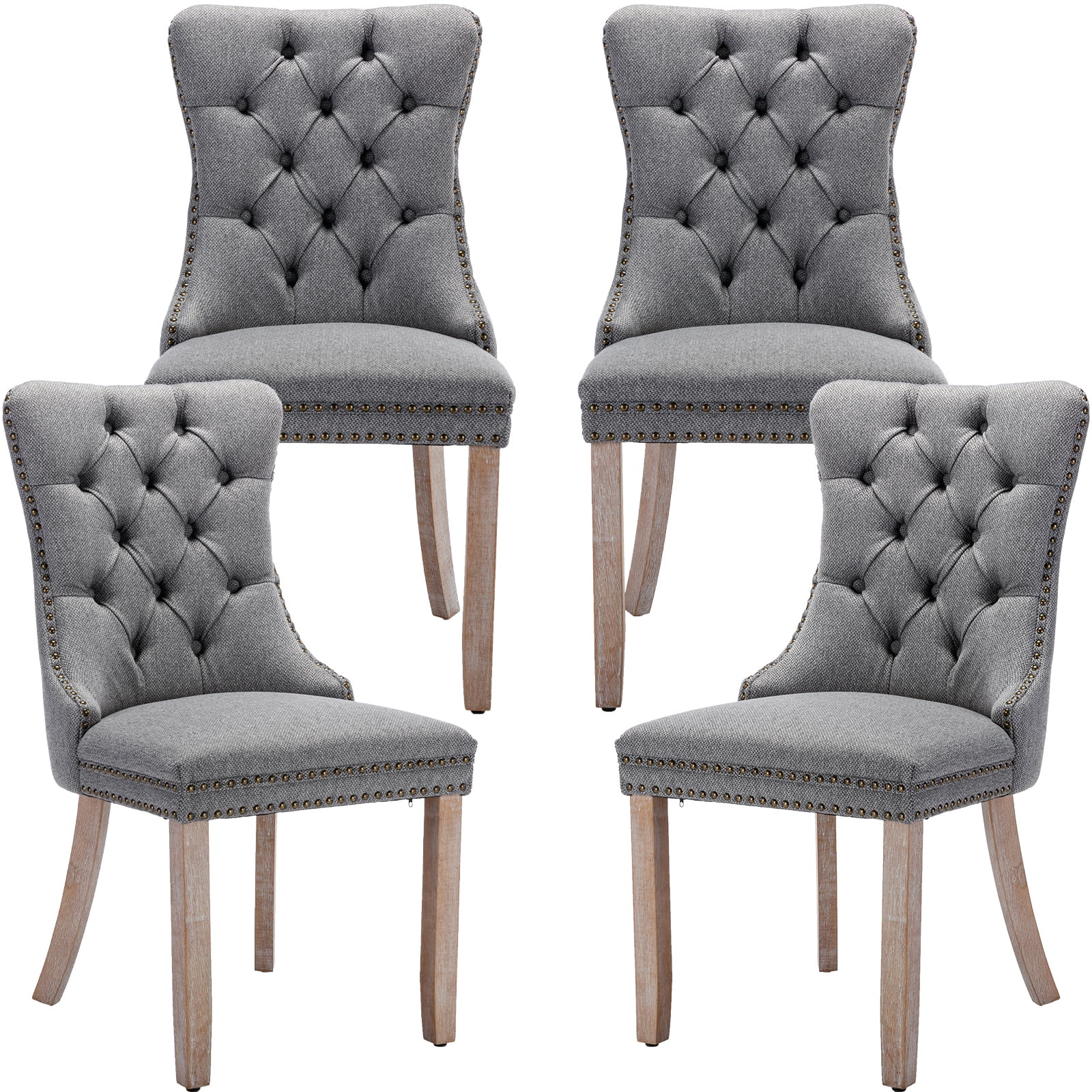 ODUSEDAILY Grey Linen Dining Chairs Set of 4, Kitchen & Dining Room