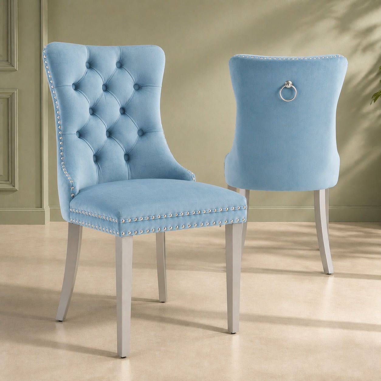 051 Light Blue Velvet, Silver Legs