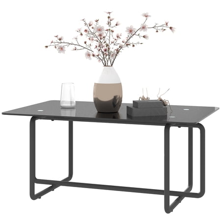 ODUSE-DAILY Modern Glass Coffee Table for Living Room, Rectangle Center Table, Tea Table, Middle Table, Black Metal Frame, Black Tempered Glass, Mesa de Centro Para Sala (Black Coffee Table)