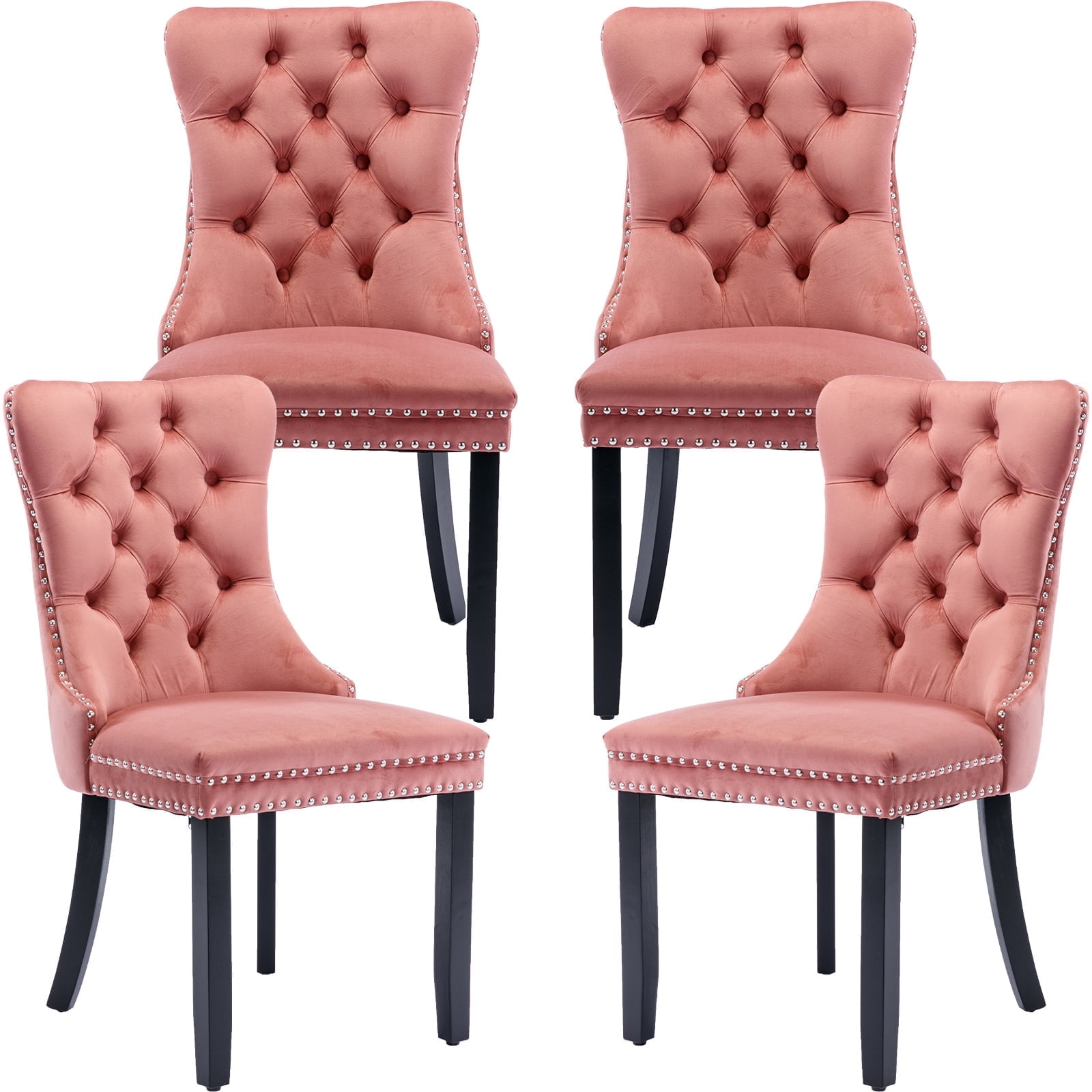 ODUSEDAILY Set of 4, Upholstered Pink Velvet Dining Chairs, Solid Wood — free download