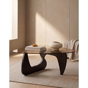 ODUSE-DAILY Triangle Glass Coffee Table, Black, Smoked Glass, 35.82 in