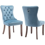 ODUSE-DAILY Velvet Dining Chairs Set of 2, Kitchen & Dining Room Chairs, Sillas De Comedor, Nailheads Tufted, Fabric Upholstered, Solid Wood Frame Light Blue, 2 Pcs