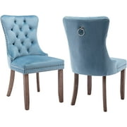 ODUSE-DAILY Velvet Dining Chairs Set of 2, Kitchen & Dining Room Chairs, Sillas De Comedor, Nailheads Tufted, Fabric Upholstered, Solid Wood Frame Light Blue, 2 Pcs