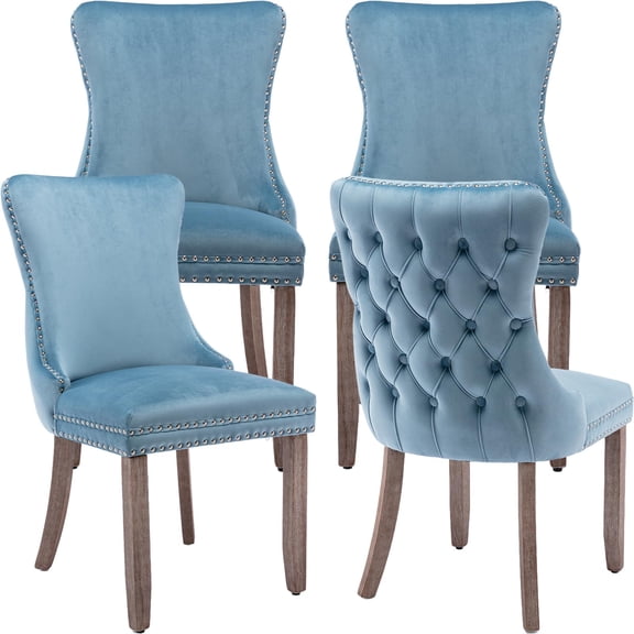 ODUSE-DAILY Velvet Dining Chairs Set of 4, Kitchen & Dining Room Chairs, Sillas De Comedor, Back Tufted, Fabric Upholstered, Solid Wood Frame (Light Blue, 4 Pcs)
