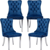 ODUSE-DAILY Velvet Dining Chairs Set of 4, Navy Kitchen & Dining Room Chairs, Nailheads Tufted, Sillas De Comedor, Fabric Upholstered, Silver Chrome Metal Legs (Blue, 4 Pcs)