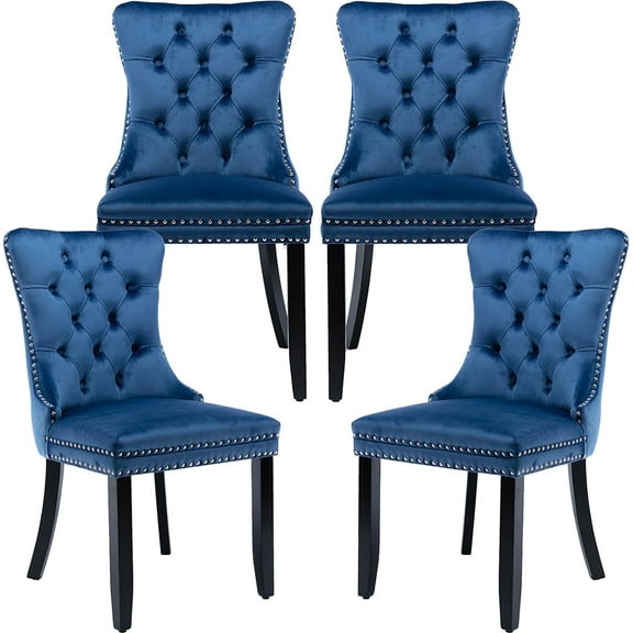 ODUSE-DAILY Velvet Dining Chairs Set of 4, Navy Kitchen & Dining Room Chairs, Tufted Dining Chairs, Fabric Upholstered, Solid Wood, Sillas De Comedor (Blue, 4 Pcs)