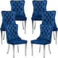 thumbnail image 1 of ODUSE-DAILY Velvet Dining Chairs Set of 6, Navy Kitchen & Dining Room Chairs, Nailheads Tufted, Sillas De Comedor, Fabric Upholstered, Silver Chrome Metal Legs (Blue, 6 Pcs), 1 of 12
