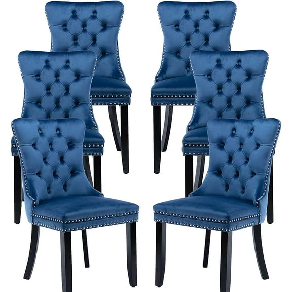ODUSE-DAILY Velvet Dining Chairs Set of 6, Navy Kitchen & Dining Room Chairs, Tufted Dining Chairs, Fabric Upholstered, Solid Wood, Sillas De Comedor (Blue, 6 Pcs)