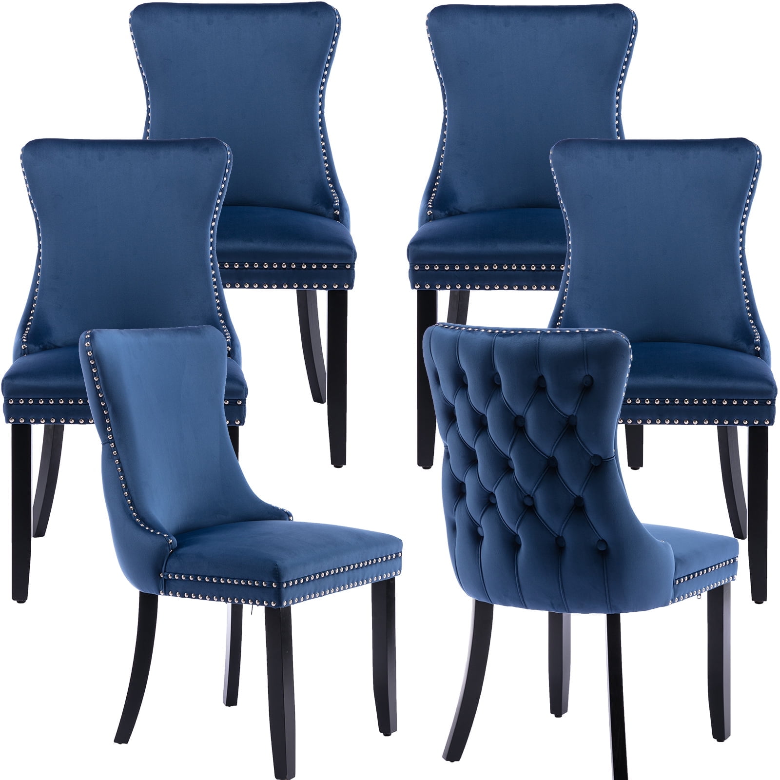 Oduse Daily Set Of 6 Velvet Dining Chairs Navy Kitchen Chairs Tufted