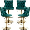 thumbnail image 1 of ODUSE-DAILY Velvet Swivel Bar Stools Set of 4 with Upholstered Back, 25-33 Inch Height Adjustable, Bar Chairs for Counter Height Bar Height Kitchen Island Pub (4Pcs, Golden Base, Green), 1 of 12
