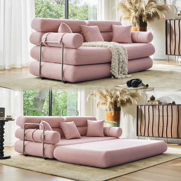 ODUWA 35" High Back Folding Sleeper Sofa Bed, Convertible Floor Couch with Rounded Arm Supports, All Foam Lounge Sofa for Living Room, Apartment, Office