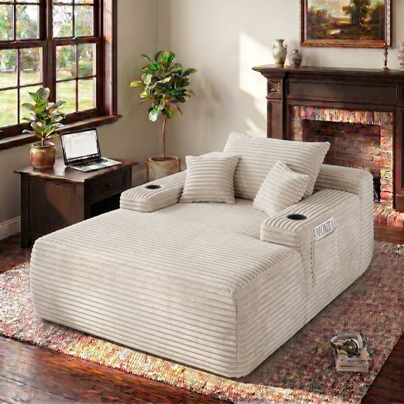 ODUWA Oversized Corduroy Cloud Chaise Lounge, Deep Seat Indoor Sofa with Cushions, No Assembly Compressed Furniture