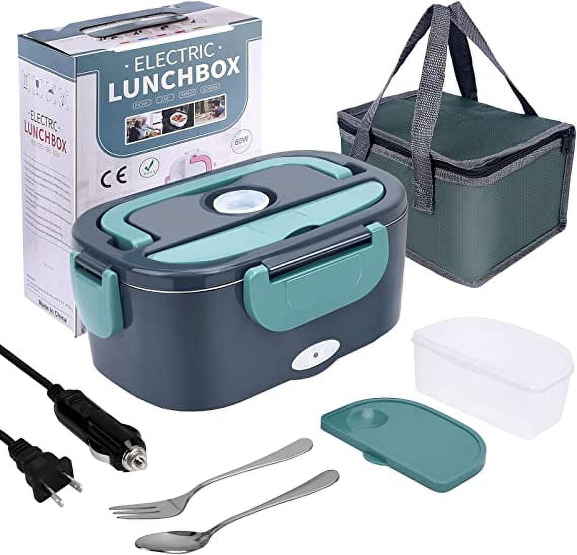 Electric Heating Lunch Box Food Heater/Warmer Portable Heated Lunch Boxes for Car truck and Home Work Adults Electric Lunch Box -Leak Proof, 1.5L Removable 304 Stainless Steel Container