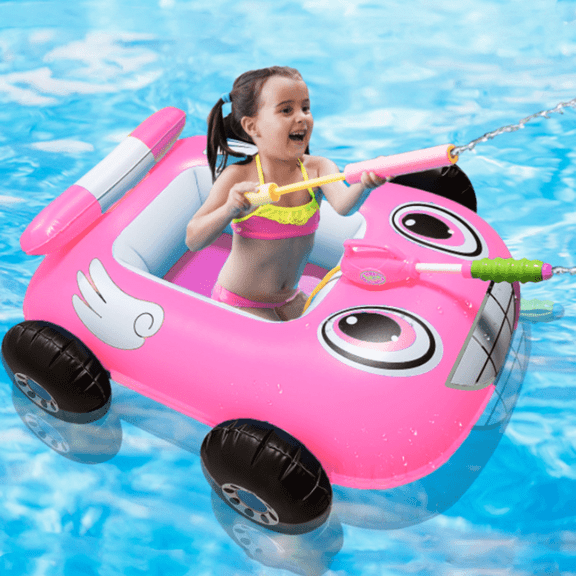 ODYSITE Pink Inflatable Firetruck Pool Float with Built-in Squirt Gun