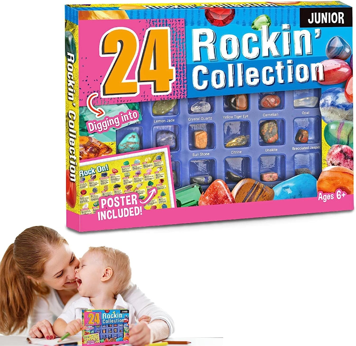 ODYSITE Rocks Collection Box for Kids 24PCS Real Rock & Minerals