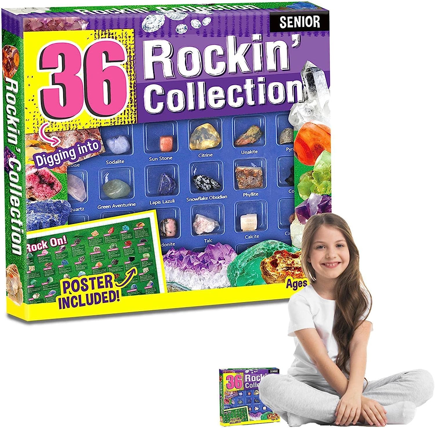 ODYSITE Rocks Collection Box for Kids 36PCS Real Rock & Minerals