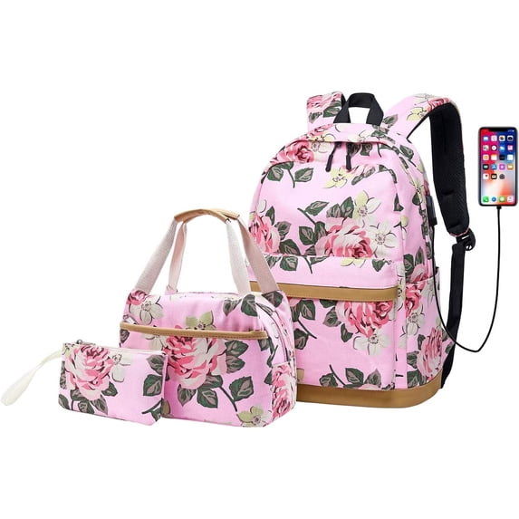 3Pcs Cute Backpack Bags Set with Lunch Box Pencil Bag Daypack Bookbags