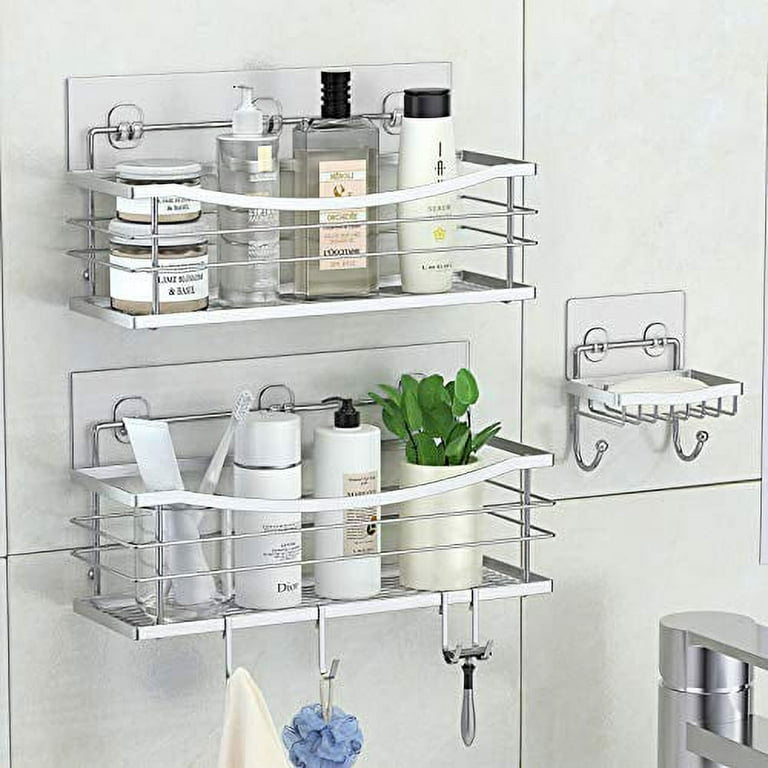 Stainless Steel Shower Caddy With Hooks - Soap Holder And Basket
