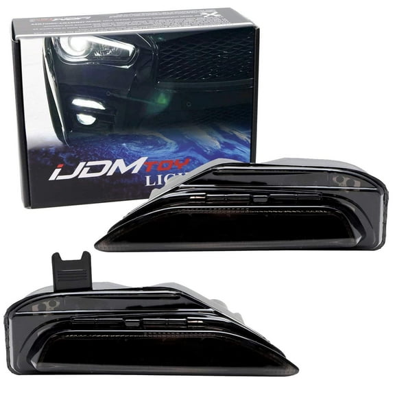 OE Bumper Turn Signal Replace Smoked Lens Switchback LED Daytime Running Light Kit For Infiniti 2014+ Q50 Q50S, White LED DRL & Amber LED Sequential Turn Signal Feature