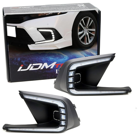 OE-Fog Bezel Replace Switchback LED Daytime Running Lights For 2022-Up Honda Civic Sedan, White LED DRL, Amber LED Sequential Turn Signal Feature