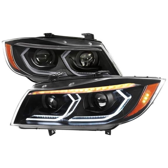 OE Halogen 3 Series Sedan Projector Headlight with Matte Black Housing Clear Lens for 2006-2011 BMW E90
