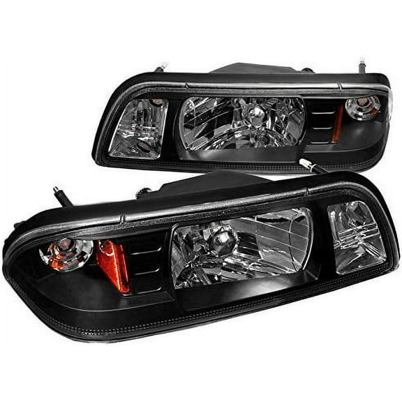OE Replacement 1 Piece Style Headlights Head Lamps Black Housing Clear Lens Made For And Compatible With 1987 - 1993 Ford Mustang Fox Body 87 88 89 90 91 92 93