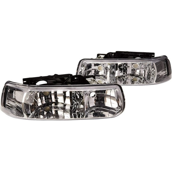 OE Replacement Headlights Head Lamps Chrome Housing Clear Lens Made For And Compatible With 1999 - 2002 Chevrolet Silverado 00 - 06 Suburban Tahoe