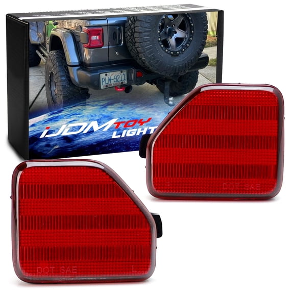 OE-Spec Dark Red Lens Rear Bumper Reflector Lenses For Jeep 2018-up Wrangler JL Sahara Rubicon MOAB Trims ONLY, OE-Spec LH RH Assembly