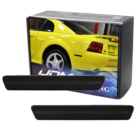 OE-Spec Dark Smoked Lens Rear Bumper Side Marker Assemblies For 1999-2004 Ford Mustang, Replace OEM Red Sidemarker Lamps