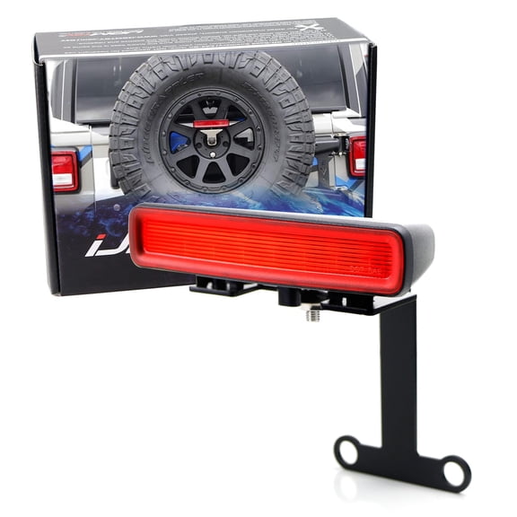 OE-Spec Red Lens F1 Style LED Strobe Third Brake Lamp w/Behind Spare Tire Relocation Brackets, For Jeep 2018-up Wrangler JL