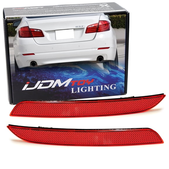 OE-Spec Red Lens Rear Bumper Reflector Lenses For BMW 2010-2013 F10 528i 535i 550i Sedan Standard Bumper (Will NOT Fit M-Sports Bumper or M5)