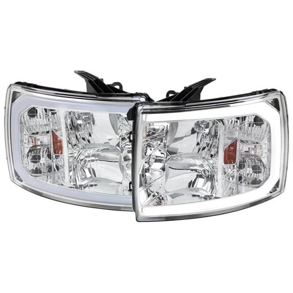OE Style Headlight with LED Bar Chrome Housing & Clear Lens for 2007-2013 Chevrolet Silverado 1500
