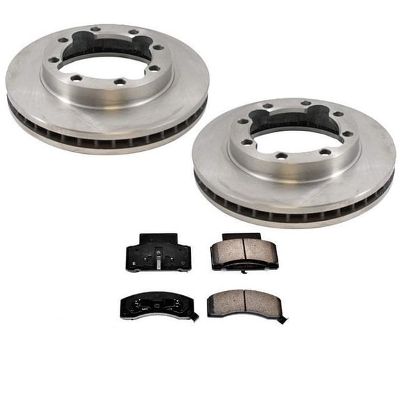 OE Style Replacement 2 Front Rotors & Ceramic Brake Pads Kit - 1990-2000 for K3500 Dual Rear Wheel DRW 4 Wheel Drive for GMC Pick Up