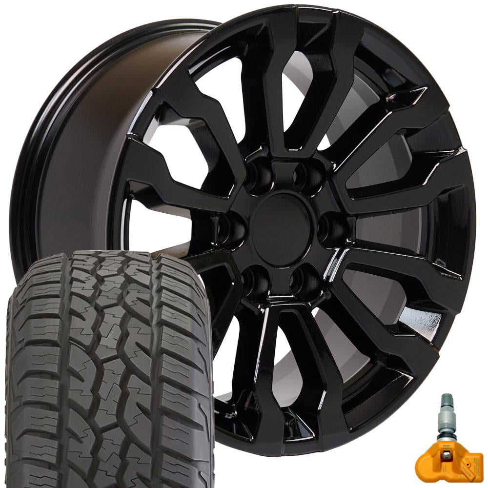 OE Wheels 18 inch Gloss Black 5909 Rims, 275/65R18 Tires, TPMS Set Fits ...