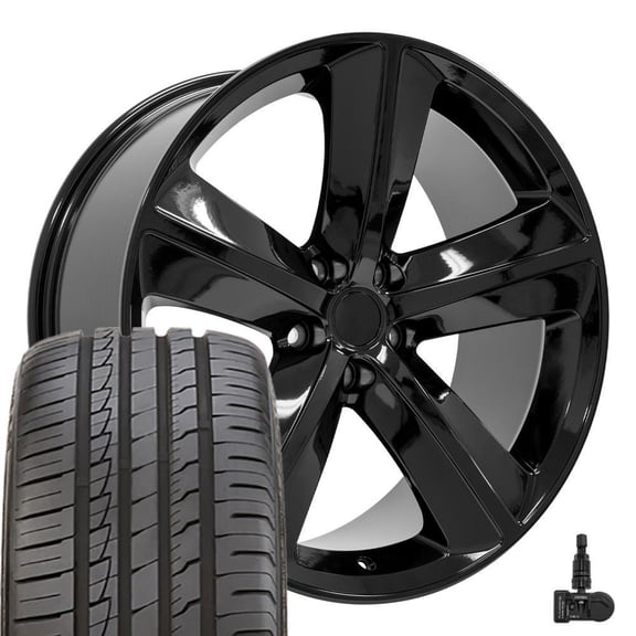 20" Black 2357 Rims Tires TPMS Set Fit Chrysler & Dodge SRT Style Wheels