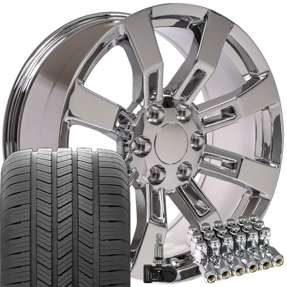 OE Wheels CA82 20 Inch Rims and Tires Fit Escalade Style 6x139.7 20x8.5 Chrome - Hollander 5409 - Eagle LS-2 275/55-20 (Set of 4)