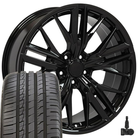 OE Wheels CV25 20 Inch Rims and Tires Fit Camaro ZL1 Style 5x120 20x8.5 Gloss Black - Hollander 5773 - iMove Gen 2 AS 245/45-20 (Set of 4)