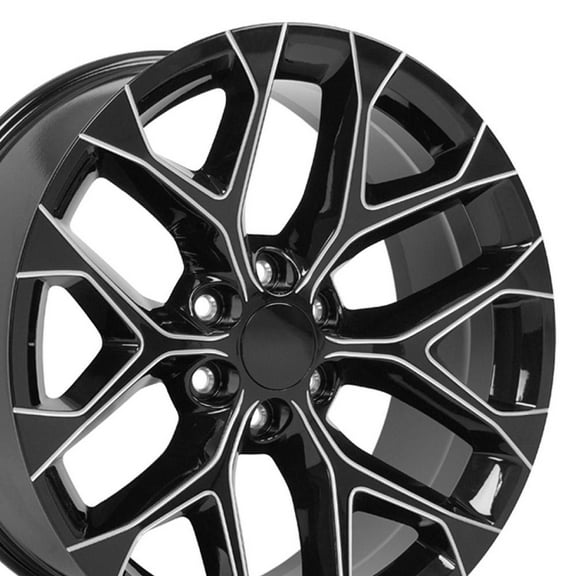 OE Wheels CV98 22 Inch Rims Fit Silverado 1500 Snowflake Style 6x139.7 22x9 Gloss Black with Milled Edge - Hollander 5668 (Set of 4)