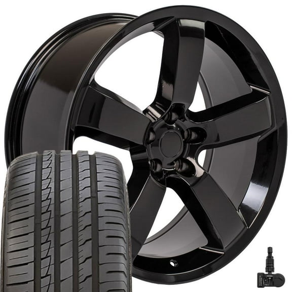Set(4) OE Wheels DG04 20x9 Gloss Black Rims, 245/45r20 A/S Tires & TPMS 5x115