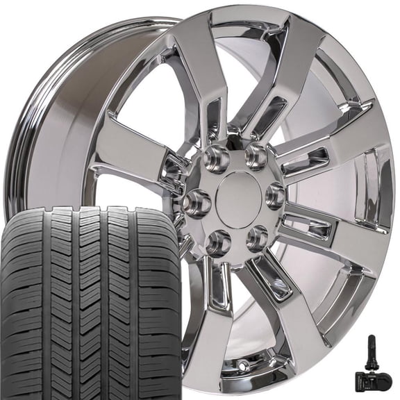 OE Wheels CA82 20 Inch Rims, Tires & TPMS Fit Escalade Style 6x139.7 20x8.5 Chrome - Hollander 5409 - Goodyear Eagle LS2 275/55r20 (Set of 4)