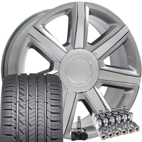 22x9 Wheels Fit Escalade Yukon Tahoe 4739 Hyper Silver Goodyear TPMS Lug B1W