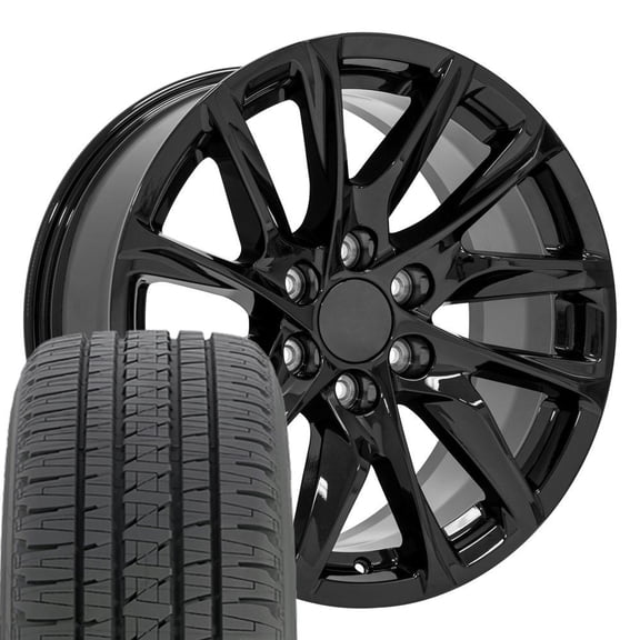 OE Wheels CA90 20 Inch Rims & Tires Fit Escalade Style 6x139.7 20x9 Gloss Black - Hollander 4875 - Bridgestone Dueler Alenza HL Plus 275/55r20 (Set of 4)