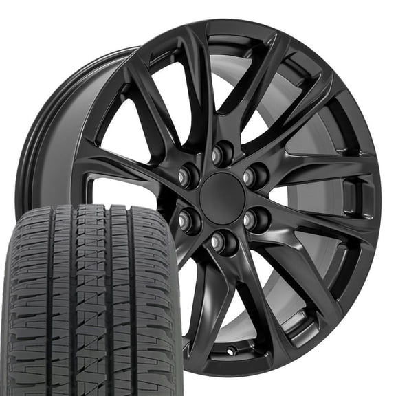 OE Wheels CA90 20 Inch Rims & Tires Fit Escalade Style 6x139.7 20x9 Satin Black - Hollander 4875 - Bridgestone Dueler Alenza HL Plus 275/55r20 (Set of 4)