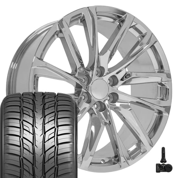OE Wheels CA90 24 Inch Rims, Tires & TPMS Fit Escalade Style 6x139.7 24x10 Chrome - Hollander 4875 - Sailun Atrezzo SVR LX+ 295/35R24 (Set of 4)