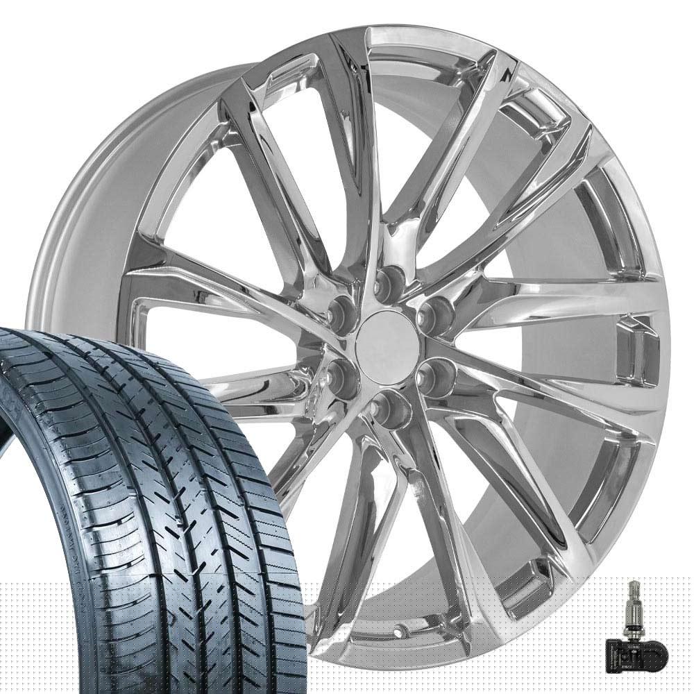 OE Wheels CA90 26 inch Rims, Tires & TPMS Fit Escalade Style 6x139.7 26x10 Chrome - Hollander 4875 - Atlas Force UHP 295/30-26 (Set of 4)