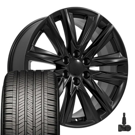 Set(4) OE Wheels CA91 22x9 Black Rims, Goodyear Touring Tires & TPMS 6x139.7