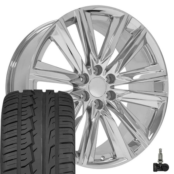 OE Wheels CA91 24 Inch Rims and Tires Fit Escalade Sport Style 6x139.7 24x10 Chrome - Hollander 4869 - iMove Gen2 AS 295/35-24 (Set of 4)