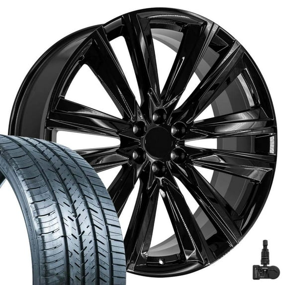 OE Wheels CA91 26 Inch Rims and Tires Fit Escalade Sport Style 6x139.7 26x10 Gloss Black - Hollander 4869 - Force UHP 295/30-26 (Set of 4)